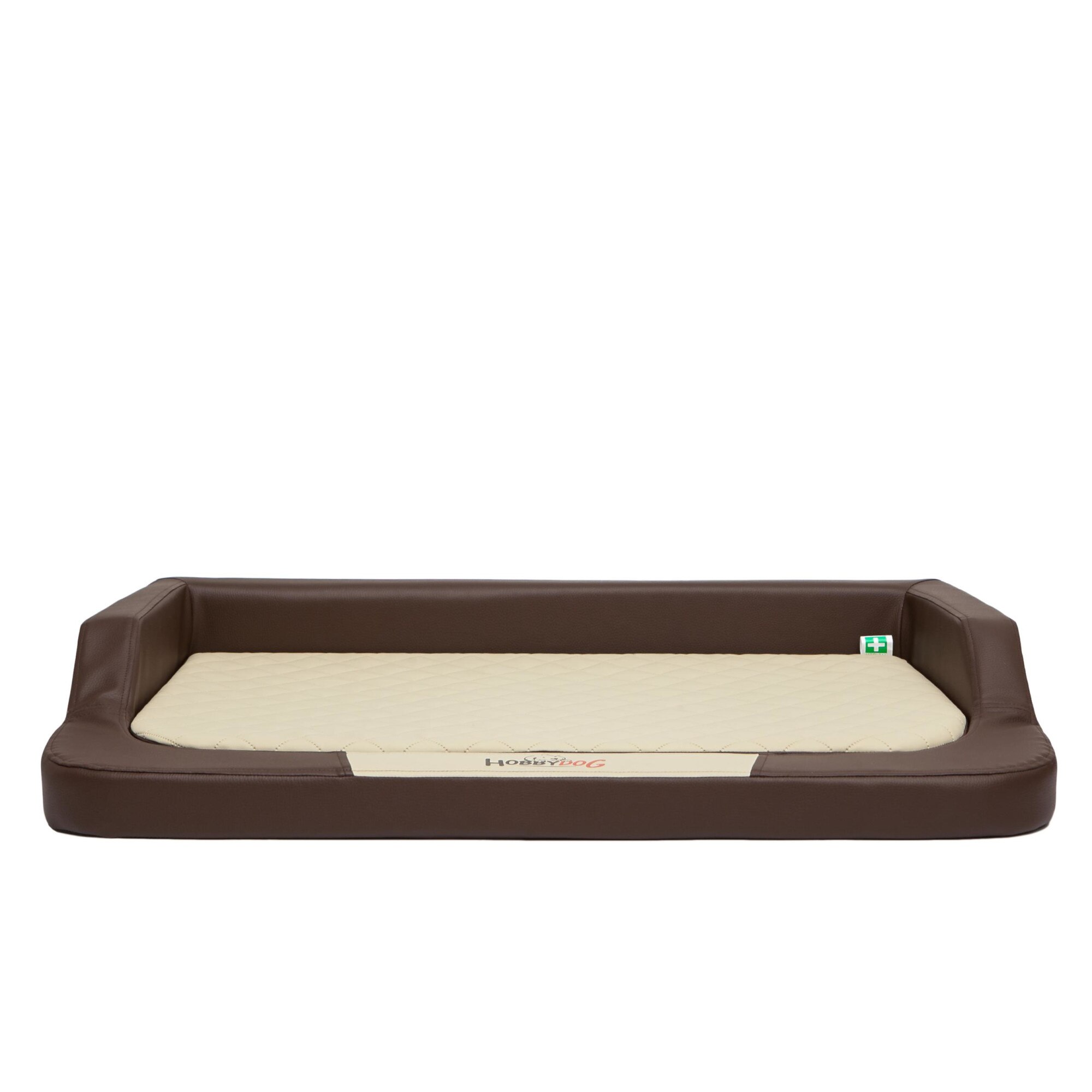 Pat pentru caini, spuma cu memorie si piele ecologica, Maro/Bej, Hobbydog - 2XL, 120x80cm