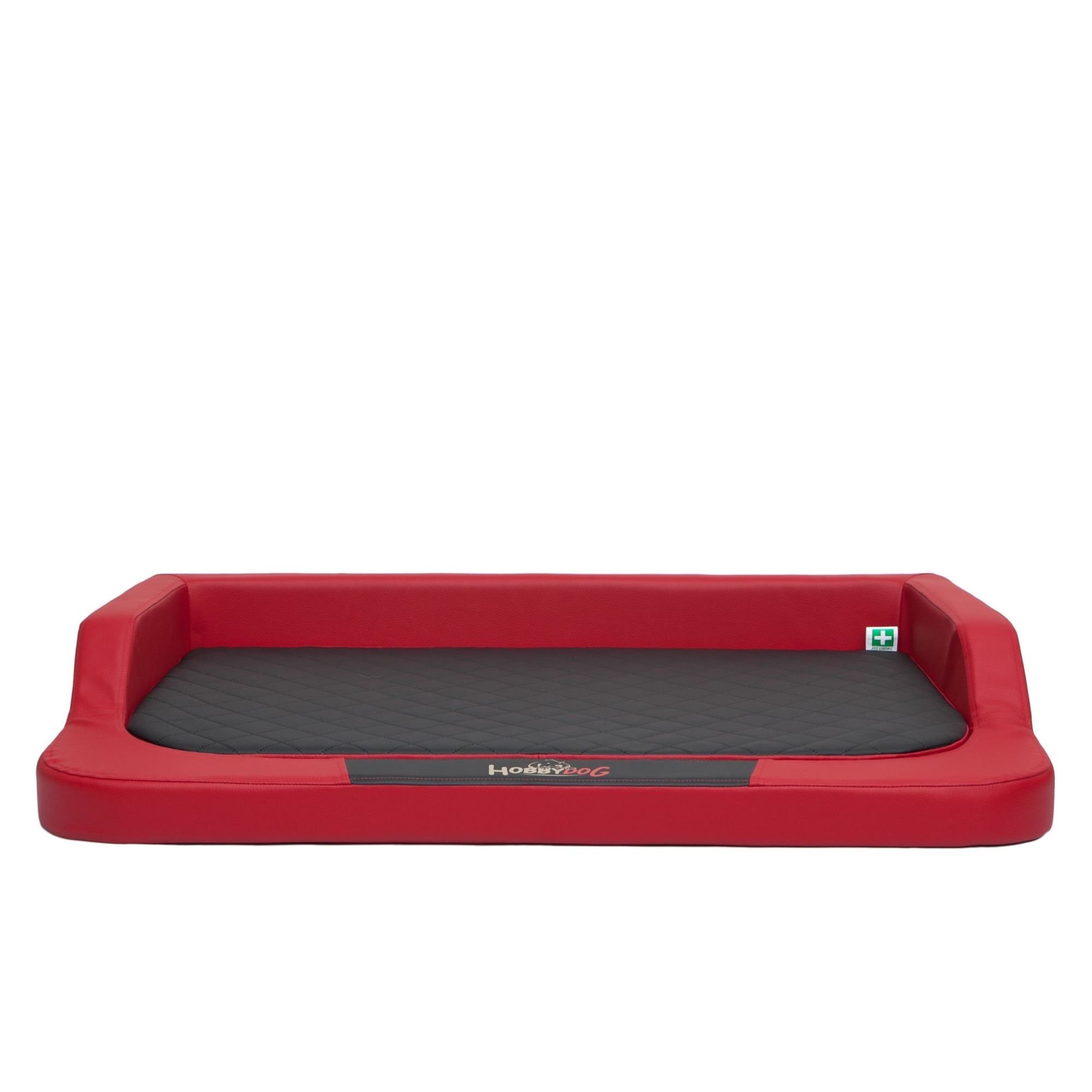 Pat pentru caini, spuma cu memorie si piele ecologica, Rosu/Negru, Hobbydog - 2XL, 120x80cm