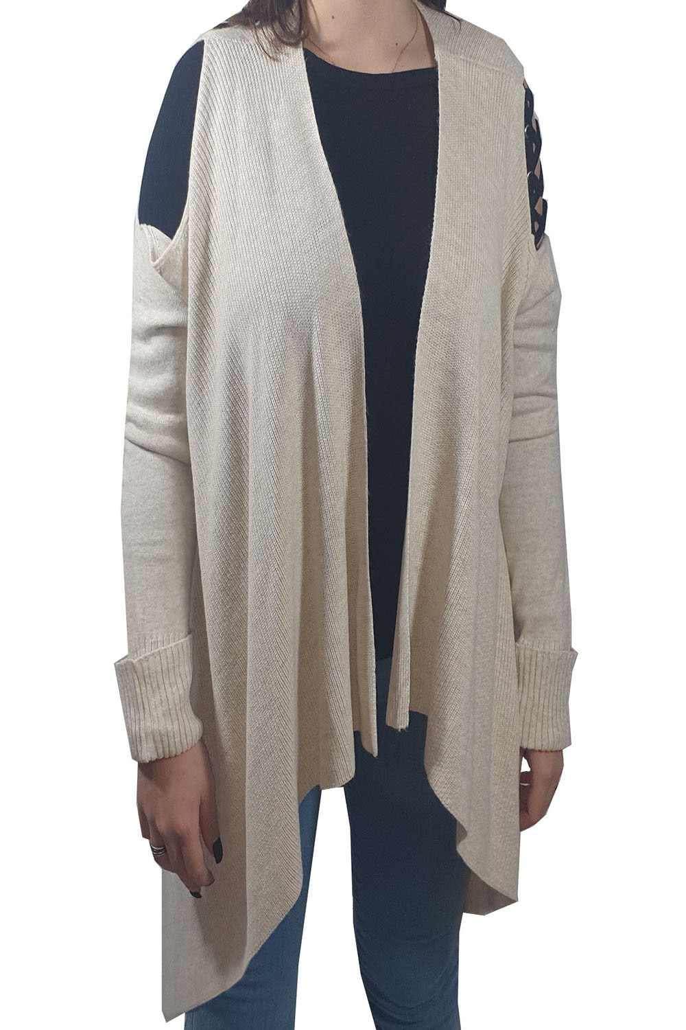 Cardigan dama Tally Weijl, crem cu imprimeu text pe spate, M