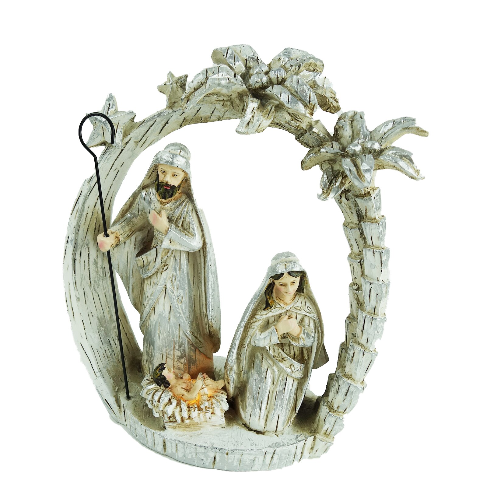 Macheta de Craciun cu scena nasterii Domnului Iisus, , din rasina, cu lumini, 22 cm