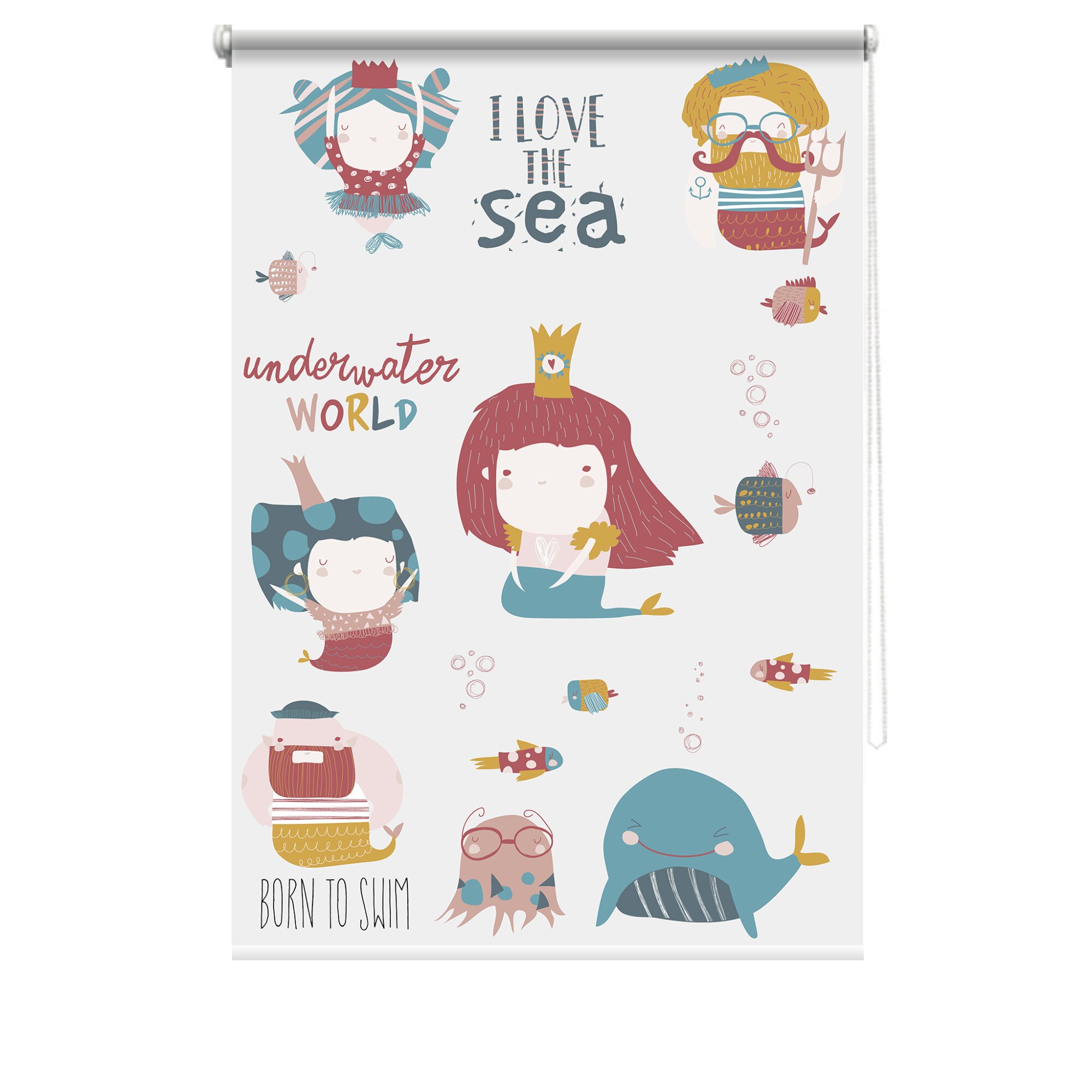 Rulou textil cu print, opac, verso alb, Sirene 1, multicolor, 80x150 cm