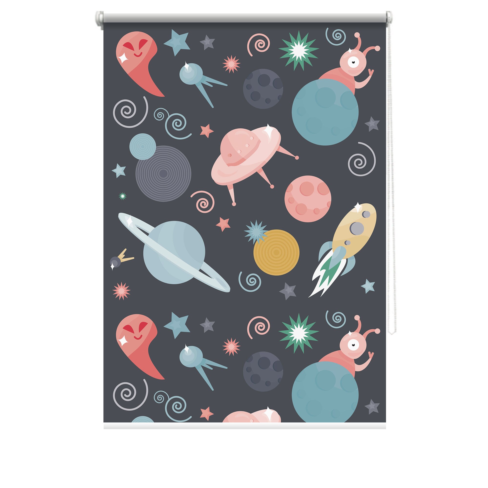 Rulou textil cu print, opac, verso alb, Space 3, multicolor, 80x150 cm