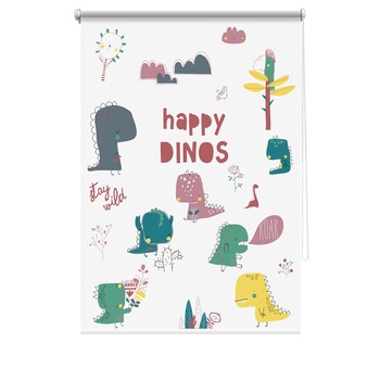 Rulou textil cu print, opac, verso alb, Dinos 2, multicolor, 62x150 cm Rulou textil cu print, opac, verso alb, Dinos 2, multicolor, 62x150 cm