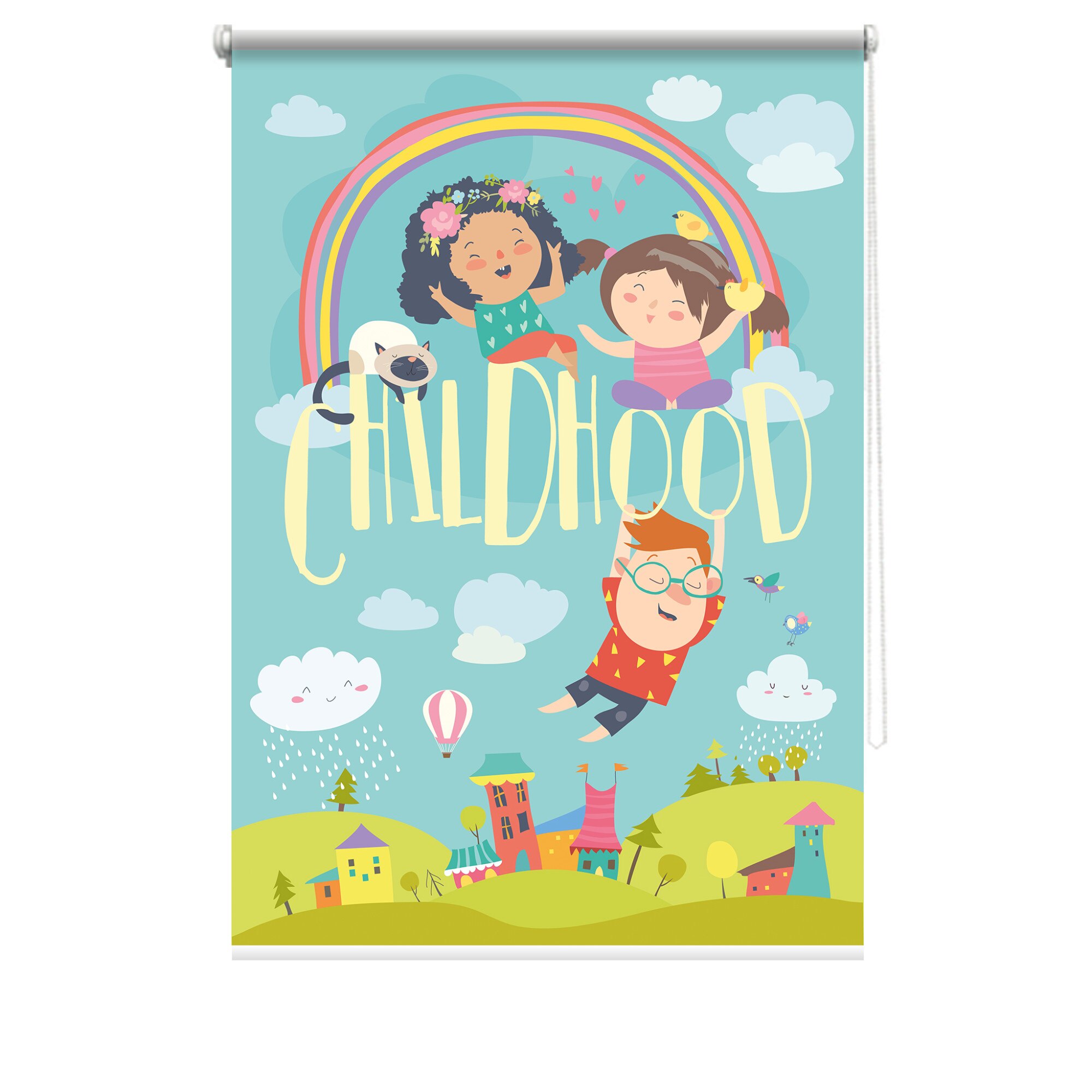 Rulou textil cu print, opac, verso alb, Curcubeu 7, multicolor, 80x150 cm