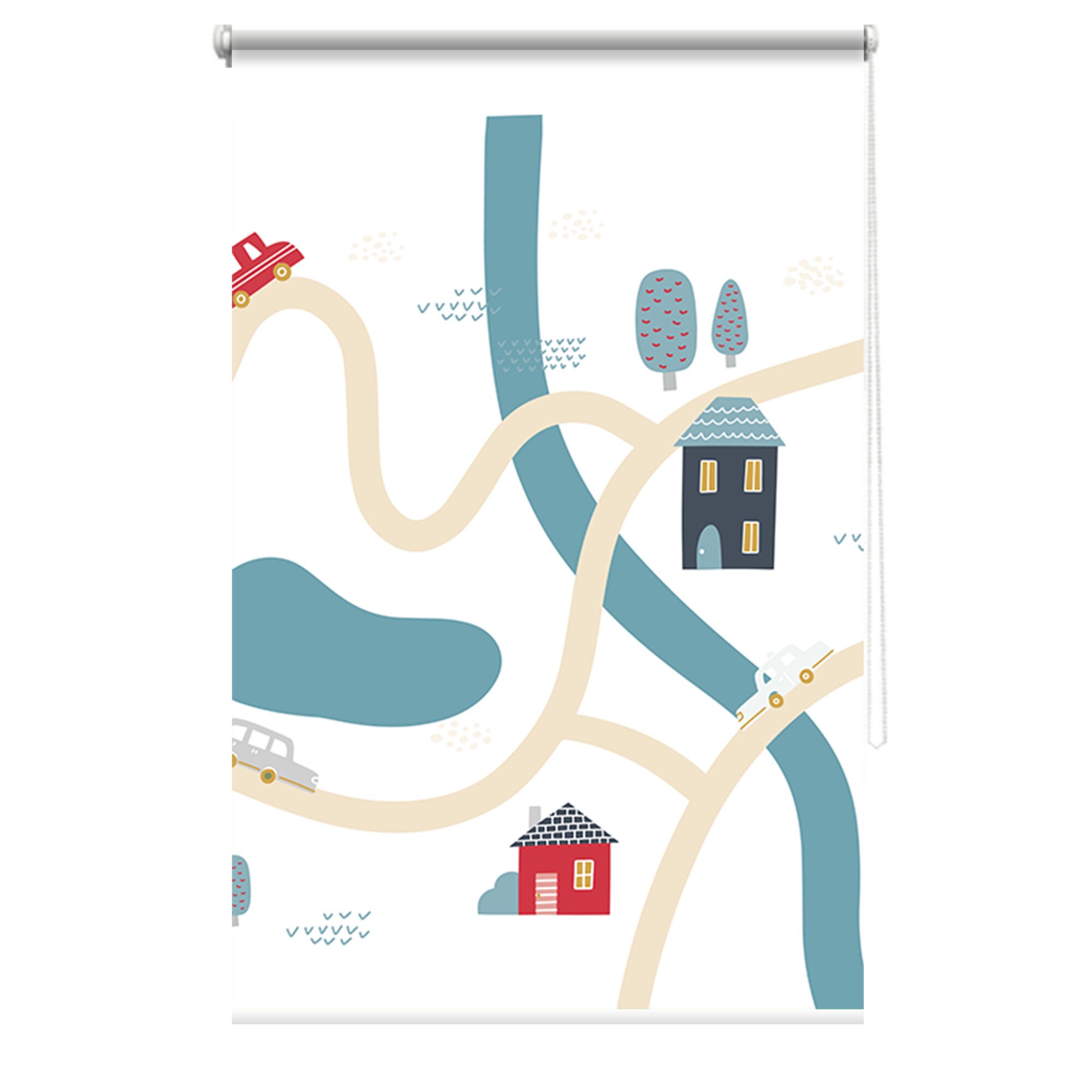 Rulou textil cu print, opac, verso alb, Car map 1, multicolor, 80x150 cm