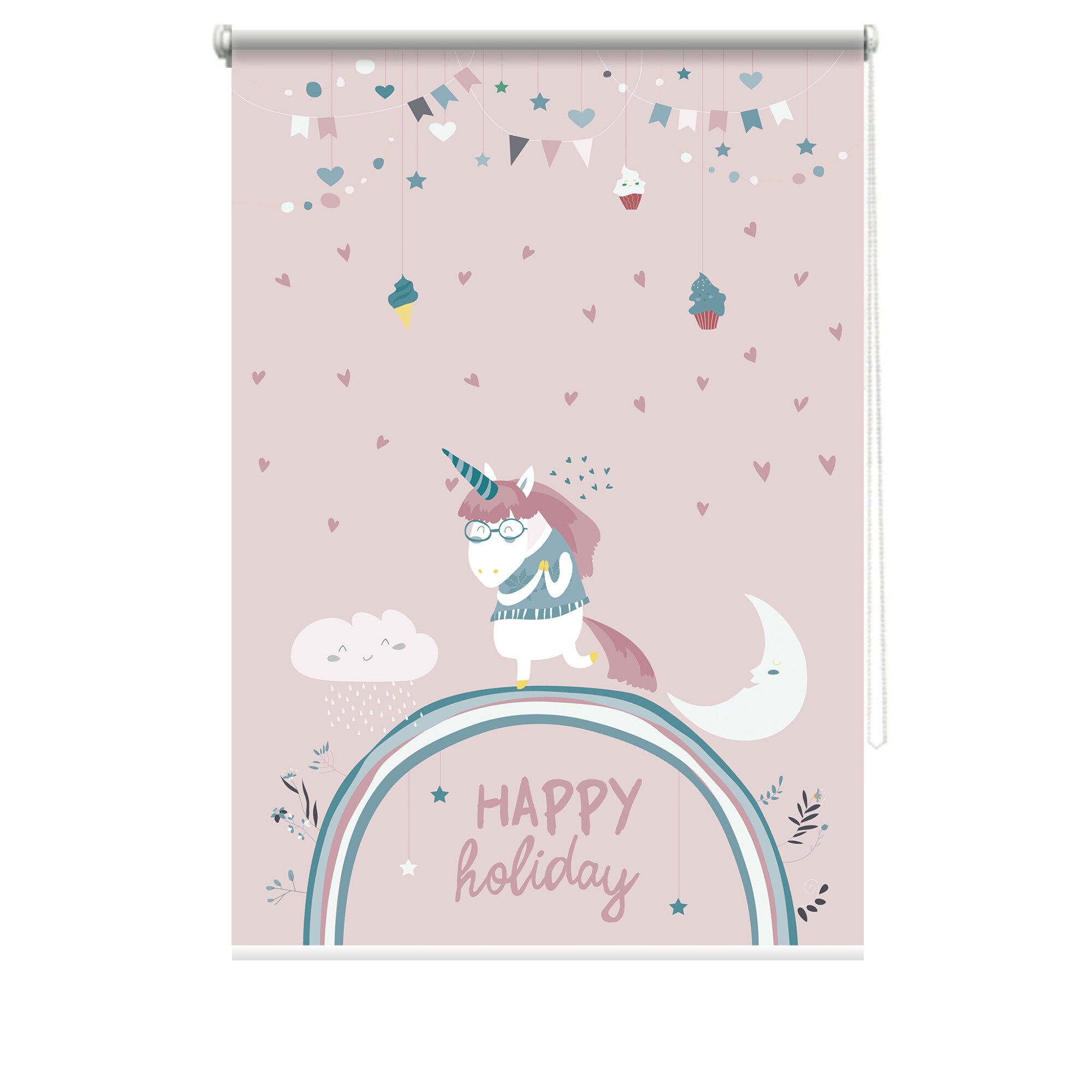 Rulou textil cu print, opac, verso alb, Curcubeu 3, multicolor, 80x150 cm