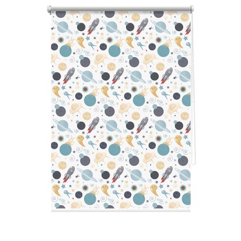 Rulou textil cu print, opac, verso alb, Space 4, multicolor, 62x150 cm Rulou textil cu print, opac, verso alb, Space 4, multicolor, 62x150 cm