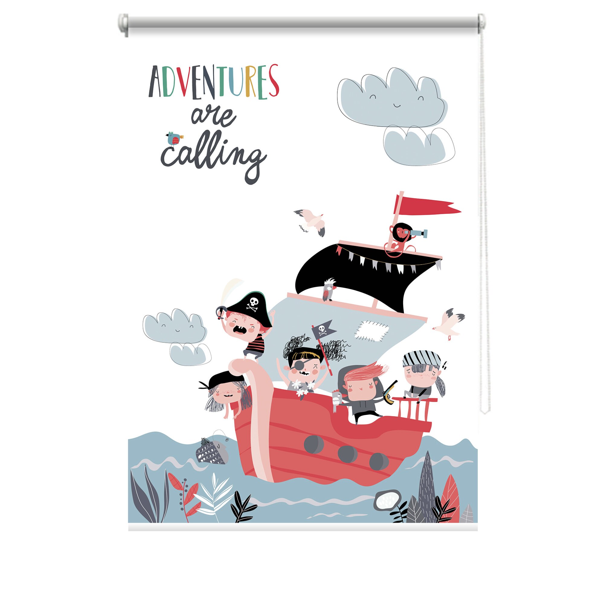 Rulou textil cu print, opac, verso alb, Pirati 3, multicolor, 80x150 cm