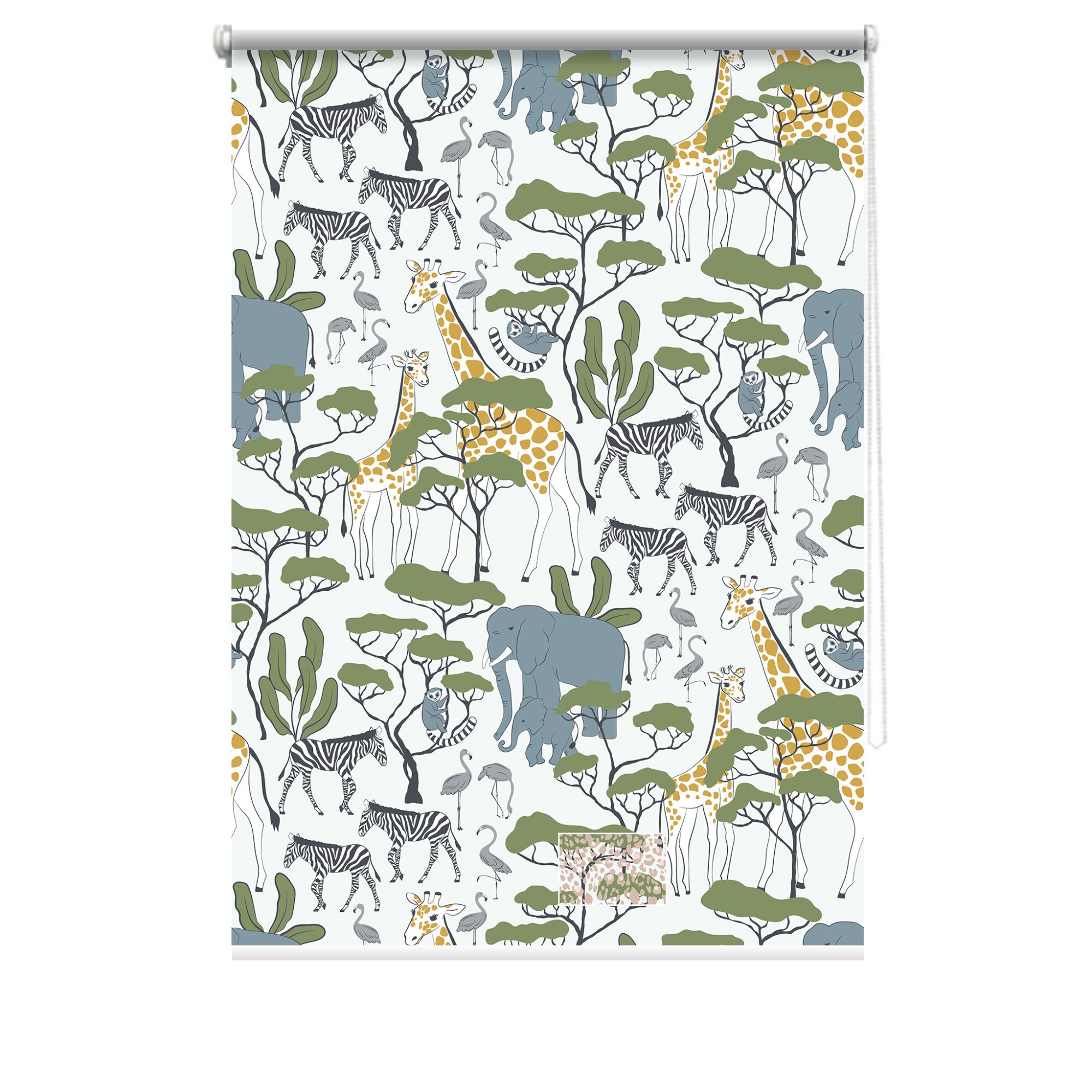 Rulou textil cu print, opac, verso alb, Safari 1, multicolor, 62x150 cm