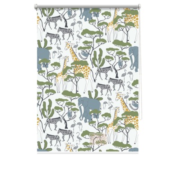 Rulou textil cu print, opac, verso alb, Safari 1, multicolor, 62x150 cm Rulou textil cu print, opac, verso alb, Safari 1, multicolor, 62x150 cm