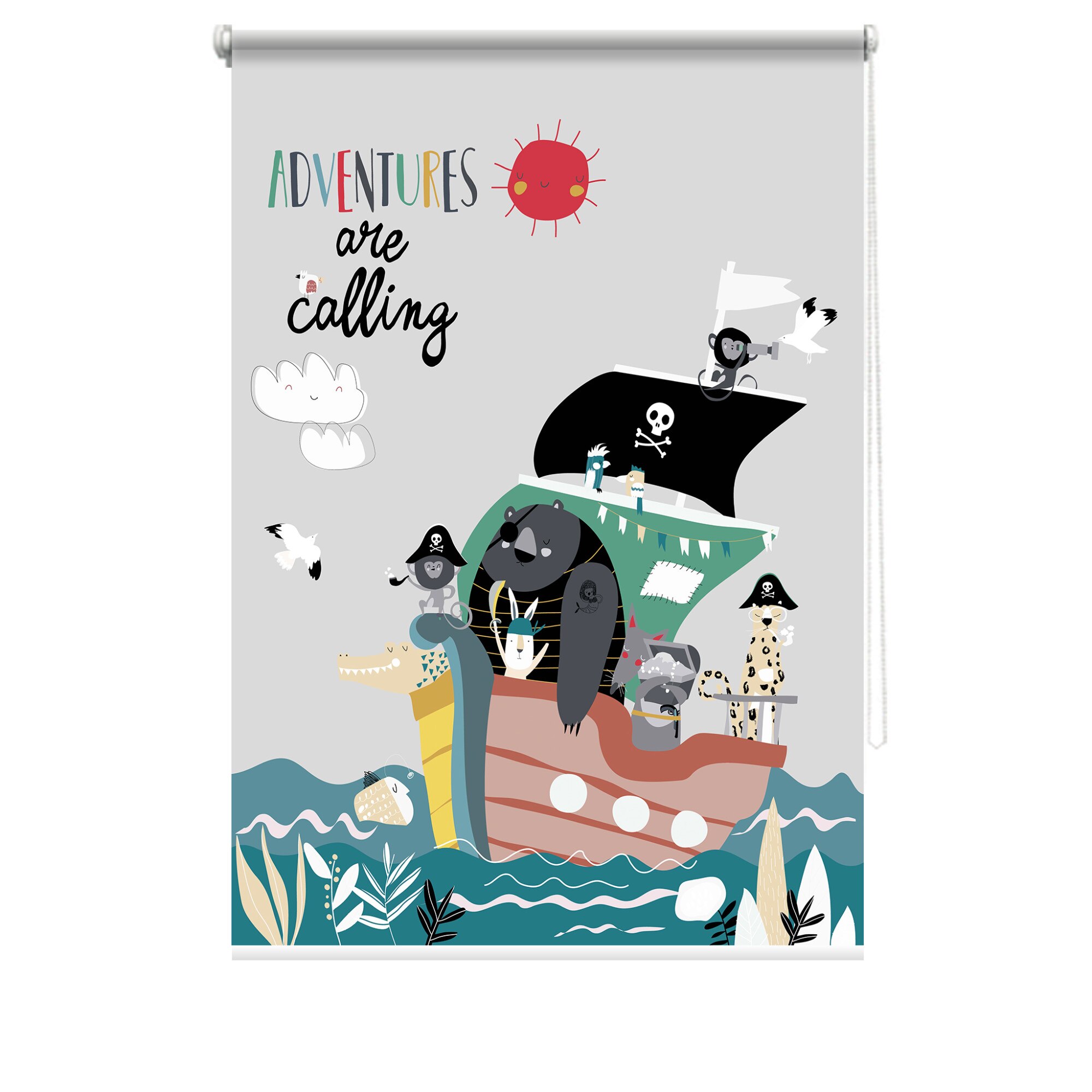 Rulou textil cu print, opac, verso alb, Pirati 1, multicolor, 62x150 cm
