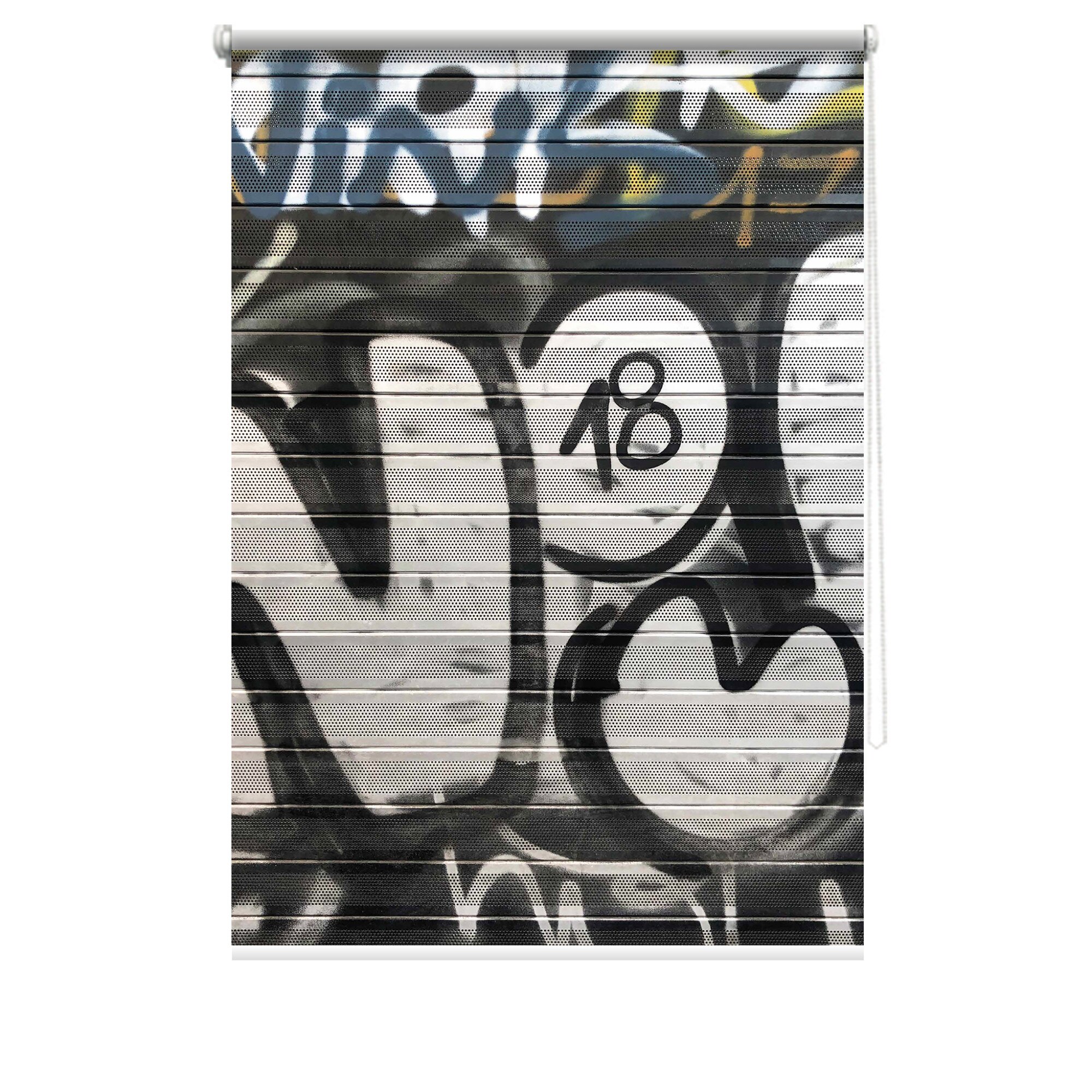 Rulou textil cu print, opac, verso alb, Graffiti 3, multicolor, 62x150 cm