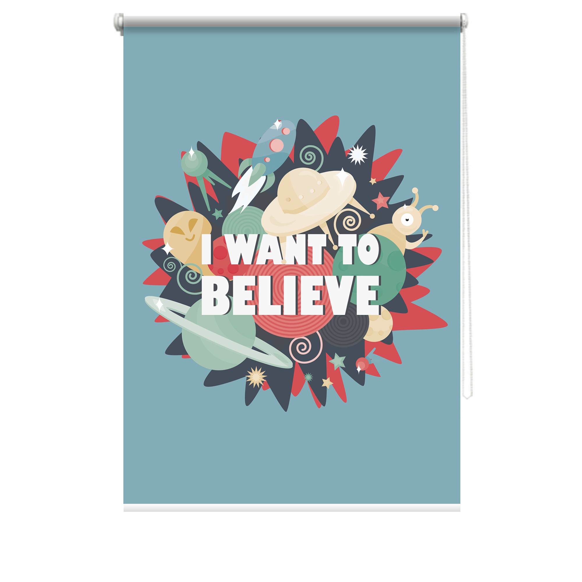 Rulou textil cu print, opac, verso alb, Space 2, multicolor, 80x150 cm