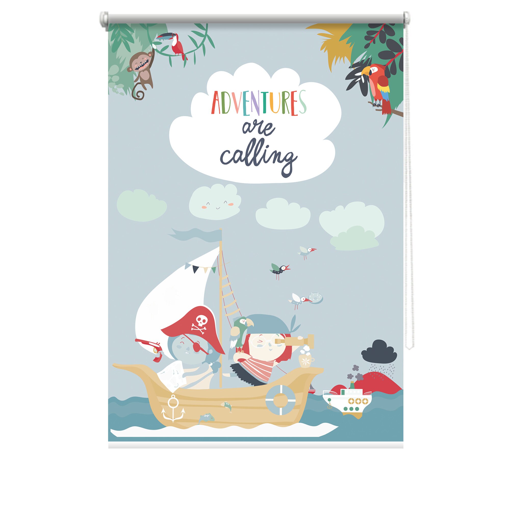 Rulou textil cu print, opac, verso alb, Pirati 4, multicolor, 62x150 cm