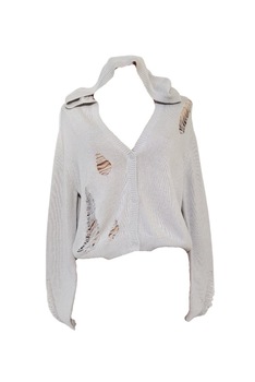 Cardigan cu maneca lunga si gluga, H&M, Model cu rupturi, Gri, S, Gri, M Cardigan cu maneca lunga si gluga, H&M, Model cu rupturi, Gri, S, Gri, M