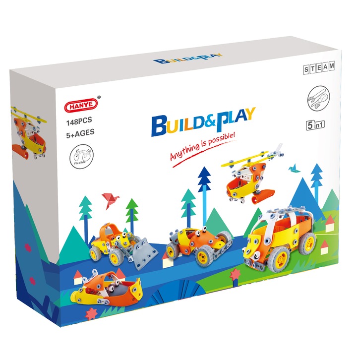 Образователен конструктор Mappy Build&Play - STEAM, 5 in 1 EM108, 148 части