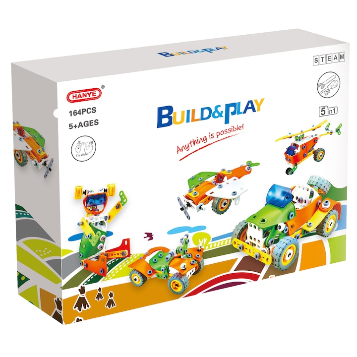 Образователен конструктор Mappy Build&Play - STEAM, 5 in 1 EM7741, 163 части