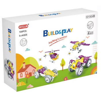 Set de constructie Mappy Build&Play - STEAM, 4 in 1, 100 piese, EM7743 Set de constructie Mappy Build&Play - STEAM, 4 in 1, 100 piese, EM7743