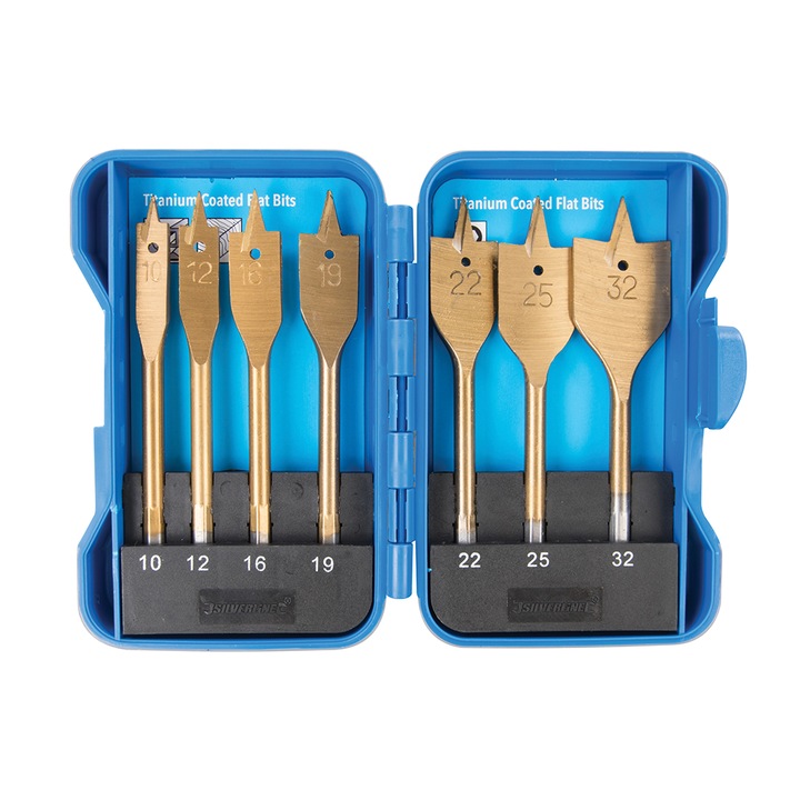Set 7 burghie lemn, 10, 12, 16, 19, 22, 25, 32mm, placat titan, Silverline