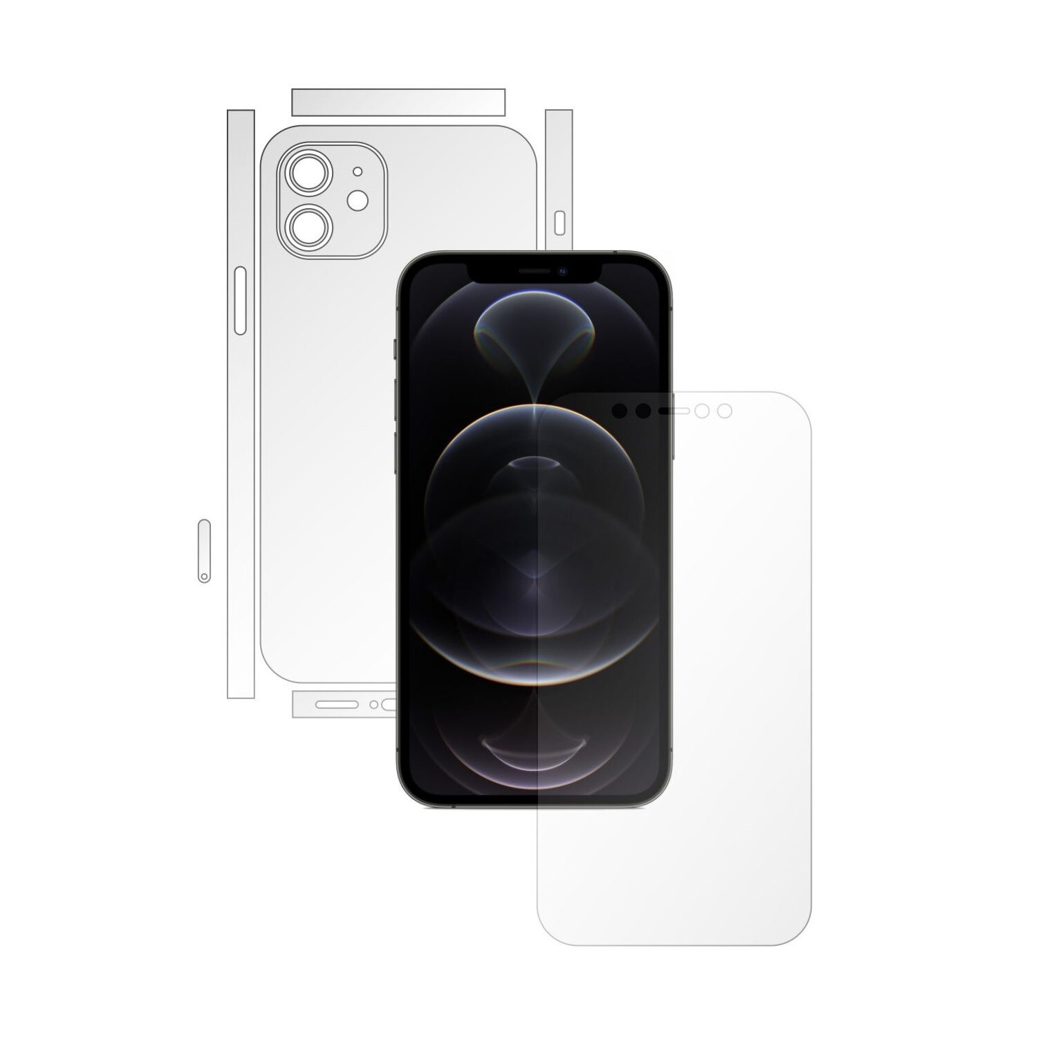 Folie Full Body Invisible Skinz HD pentru Apple iPhone 12 - Protectie Siliconica Ultra-Clear cu taiere Split Cut pentru Ecran, Carcasa Spate si Laterale, Skin Adeziv Transparent