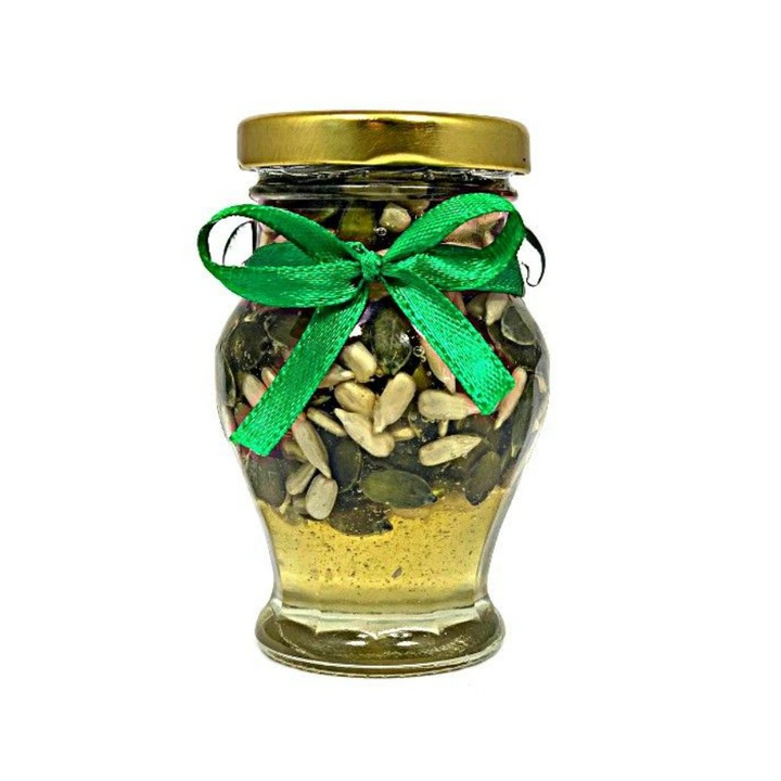 Amphora típusú befőttes üveg mézzel és magkeverékkel, 140 gramm, Show Bazzz