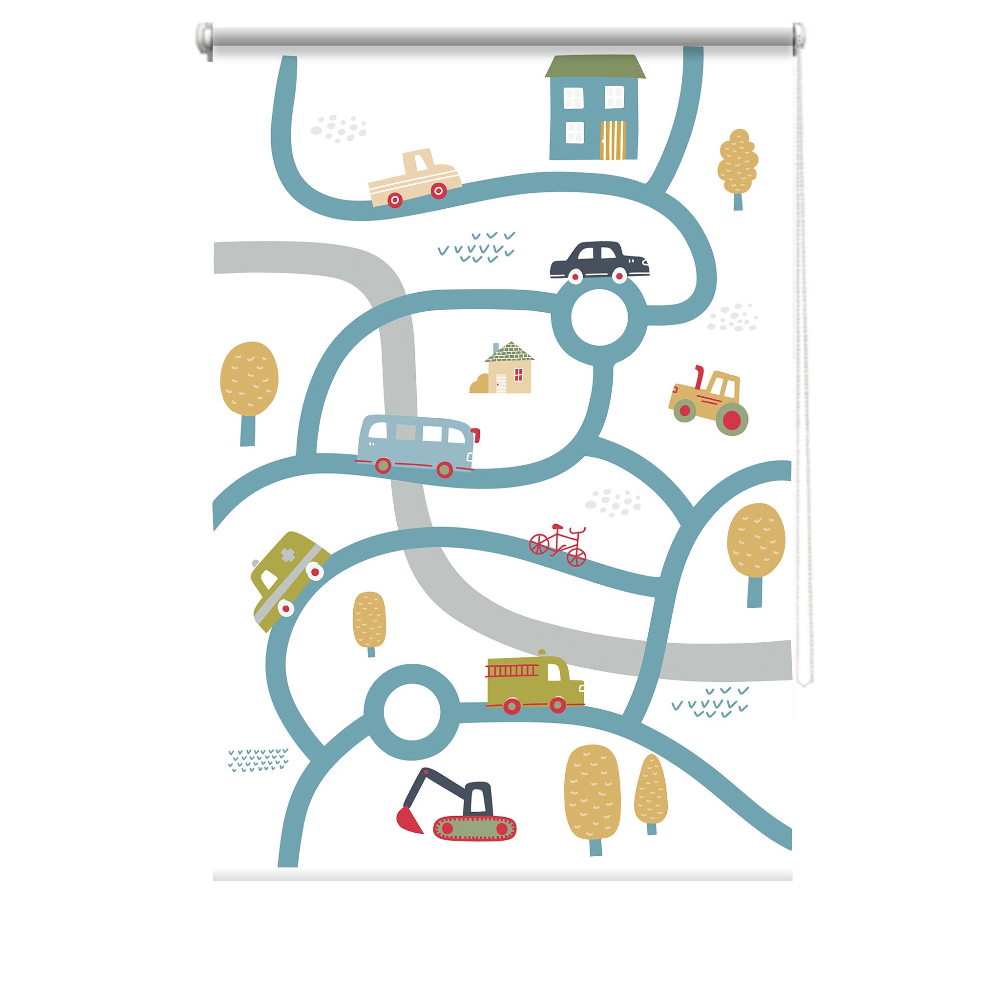 Rulou textil cu print, opac, verso alb, Car map 3, multicolor, 62x150 cm