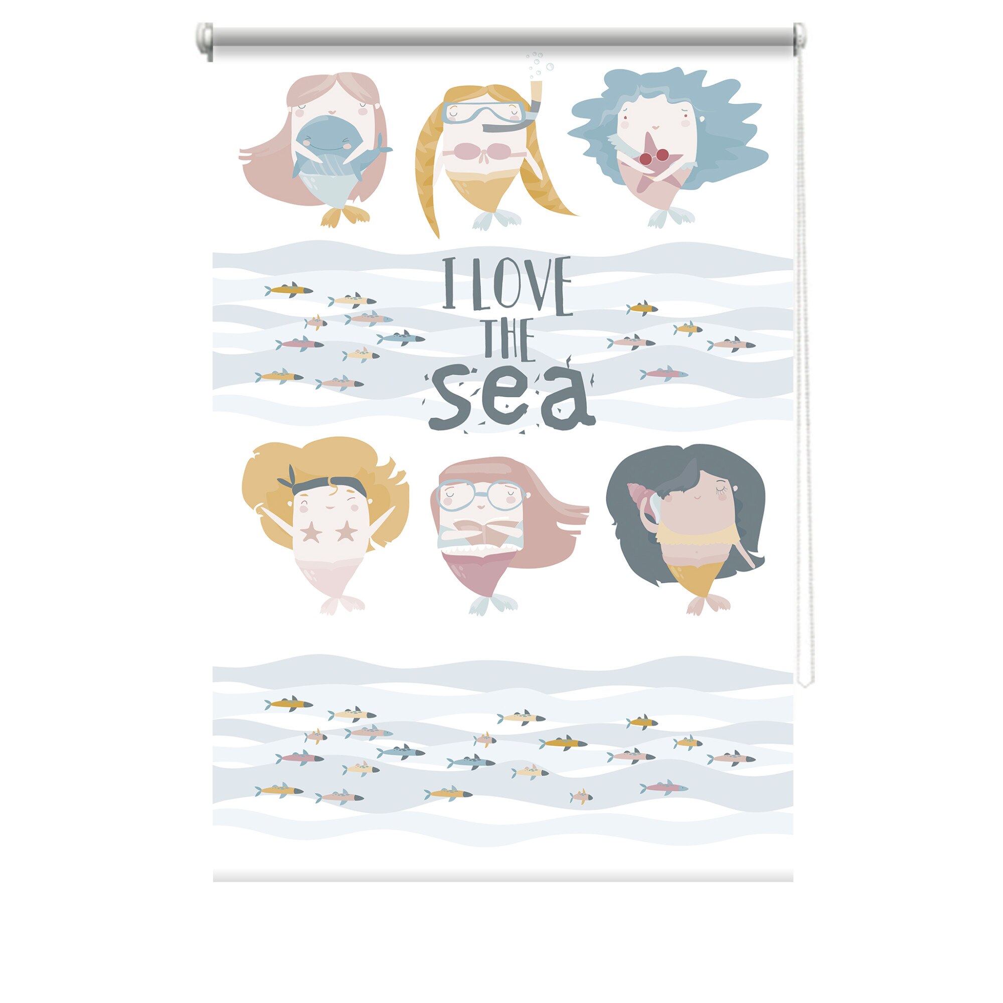 Rulou textil cu print, opac, verso alb, Sirene 3, multicolor, 80x150 cm