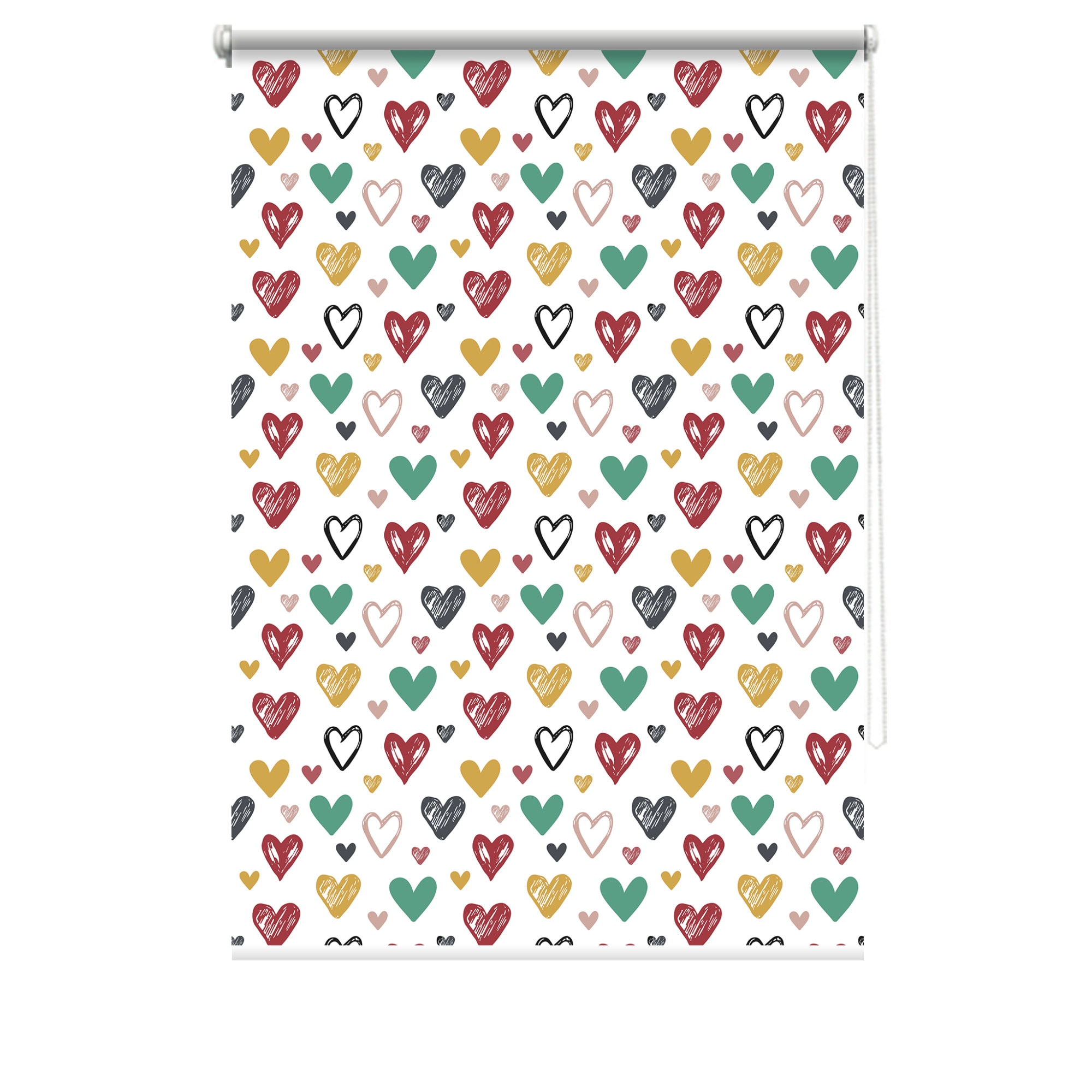 Rulou textil cu print, opac, verso alb, Inimi 4, multicolor, 80x150 cm