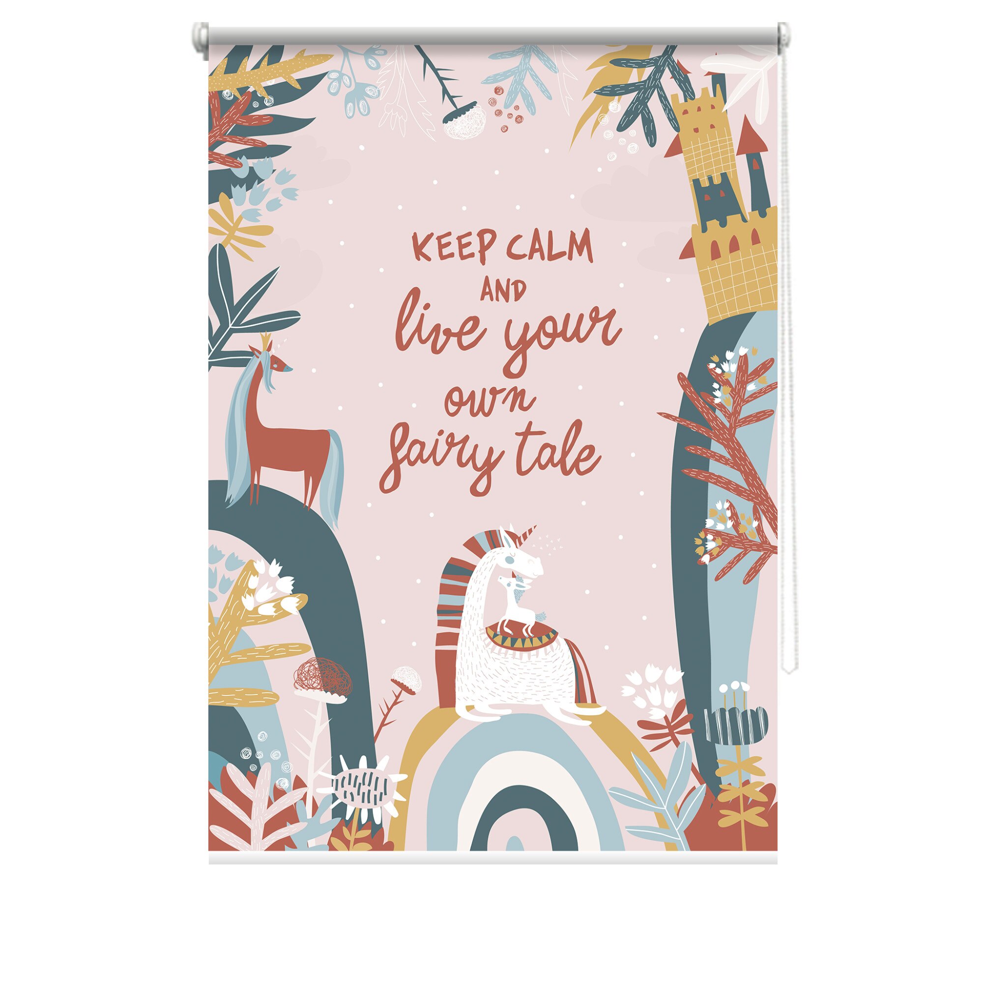 Rulou textil cu print, opac, verso alb, Curcubeu 2, multicolor, 80x150 cm