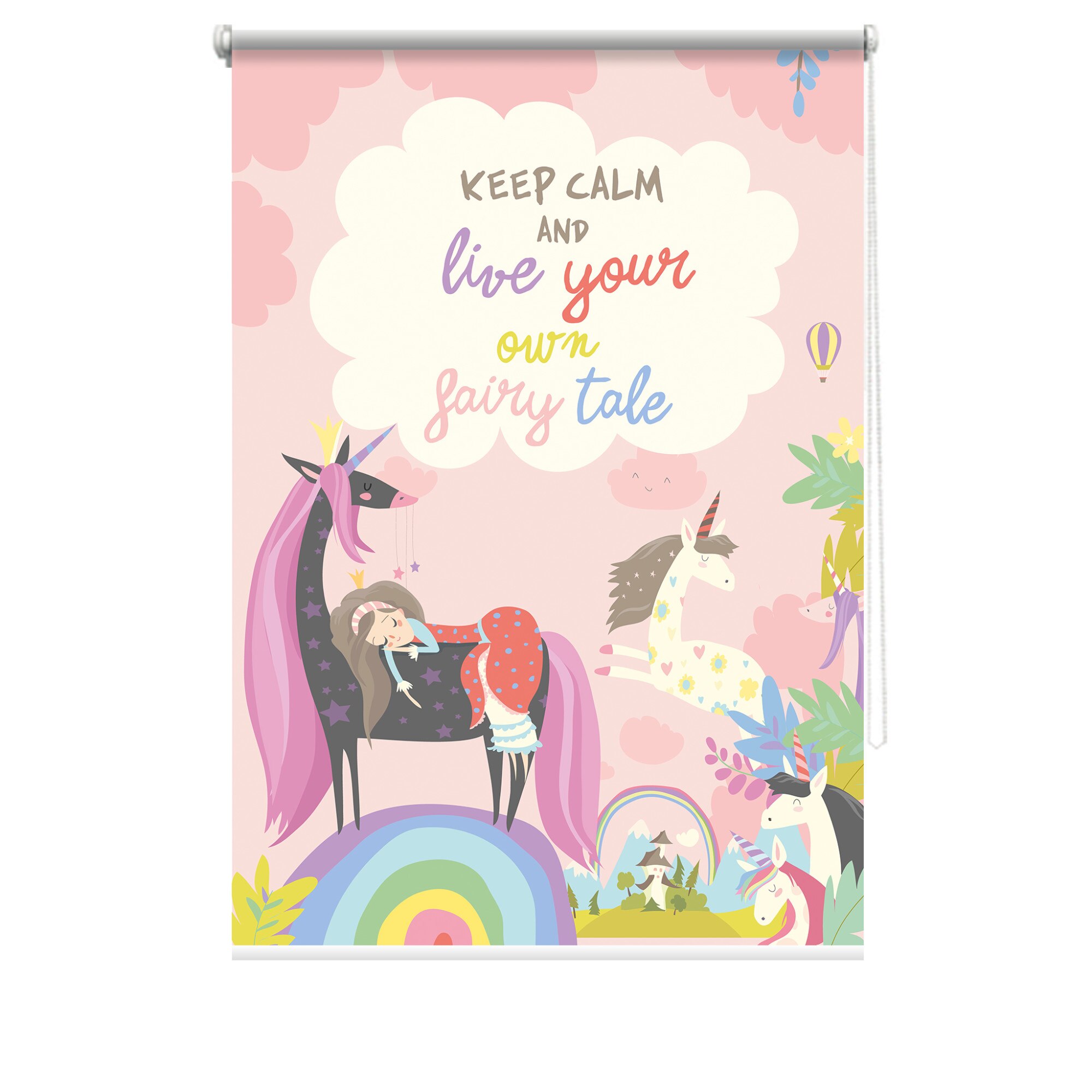 Rulou textil cu print, opac, verso alb, Unicorn 1, multicolor, 62x150 cm