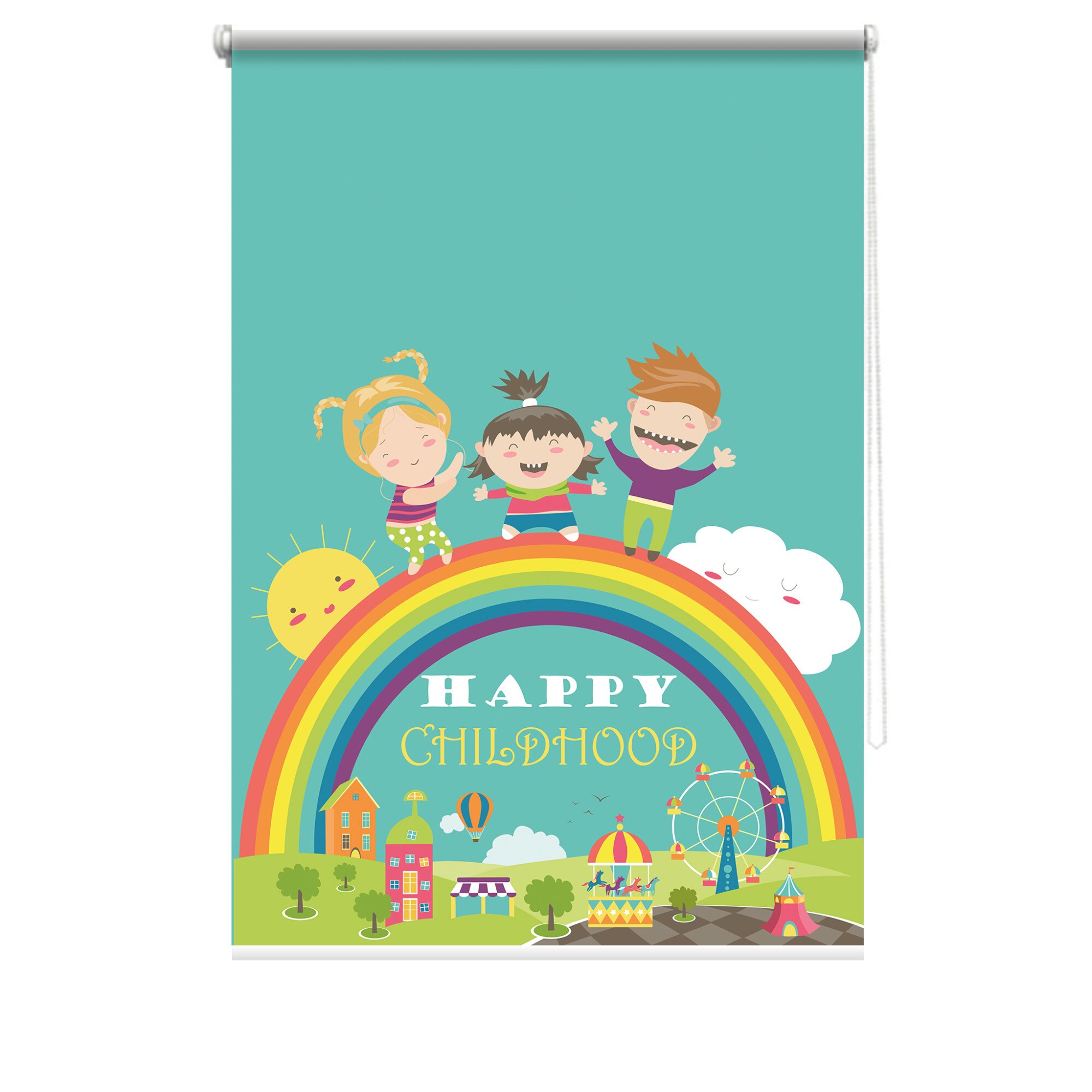 Rulou textil cu print, opac, verso alb, Curcubeu 8, multicolor, 80x150 cm