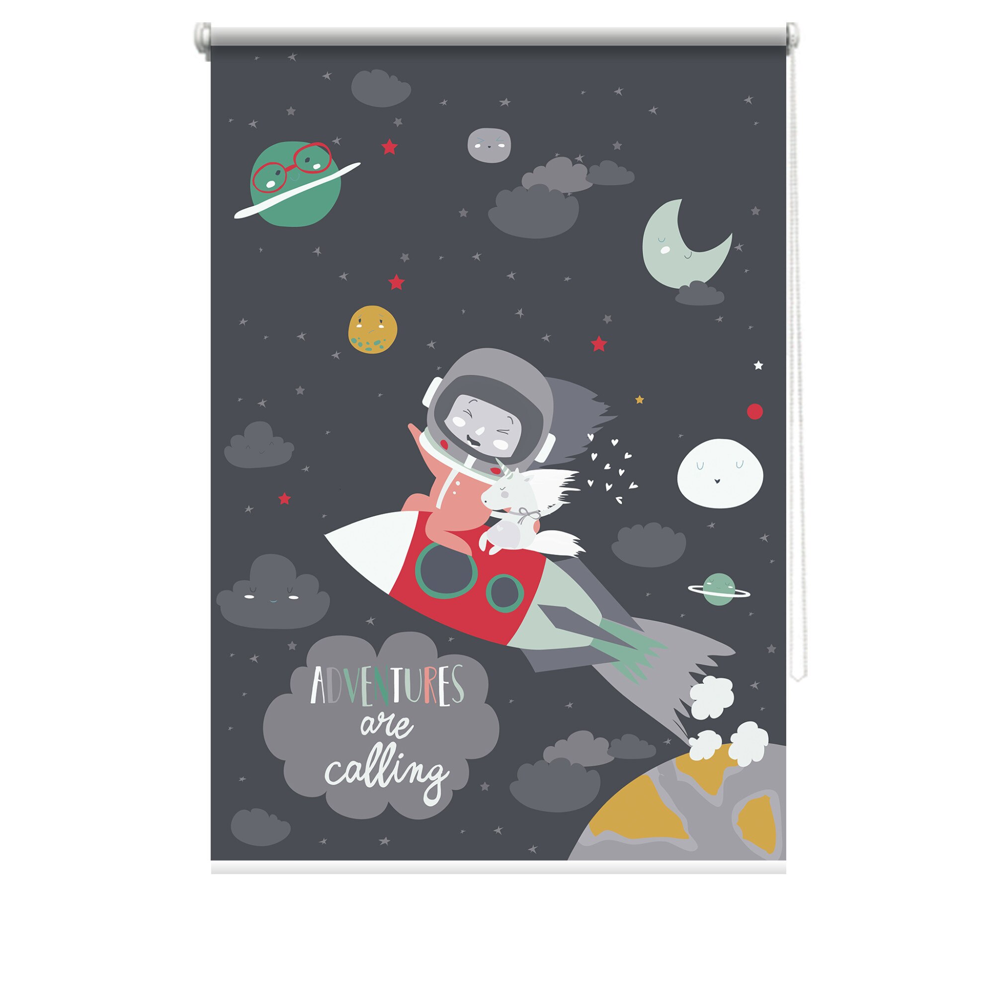 Rulou textil cu print, opac, verso alb, Space 6, multicolor, 80x150 cm