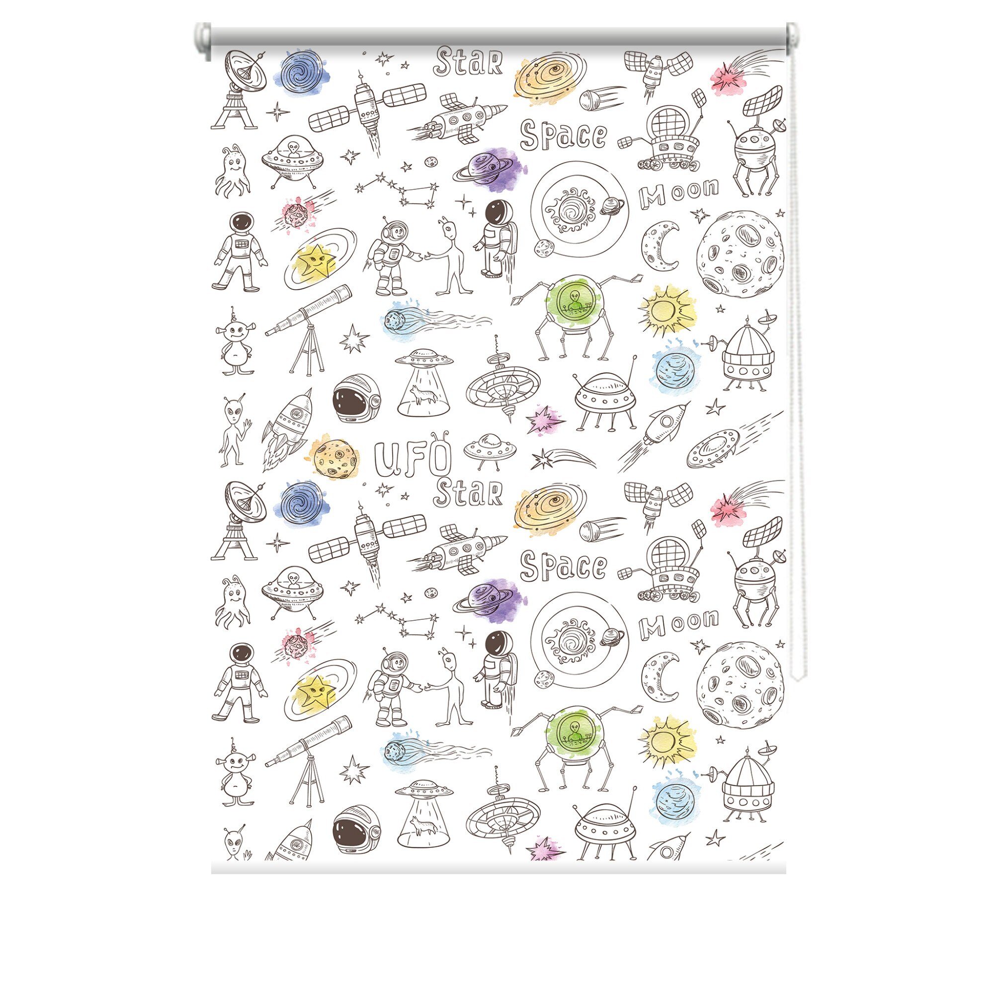 Rulou textil cu print, opac, verso alb, Space 7, multicolor, 80x150 cm