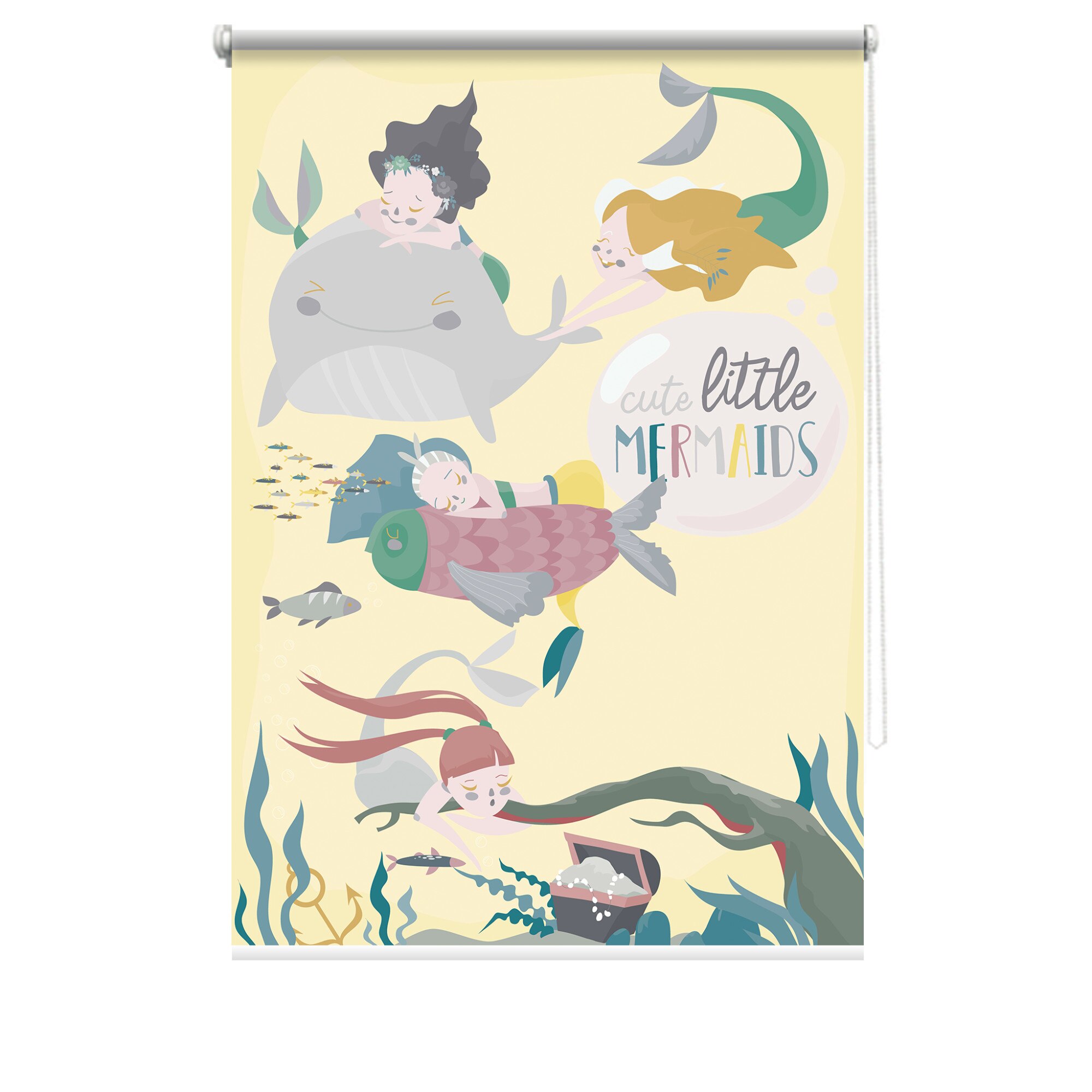 Rulou textil cu print, opac, verso alb, Sirene 4, multicolor, 80x150 cm