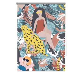 Rulou textil cu print, opac, verso alb, Safari 5, multicolor, 62x150 cm Rulou textil cu print, opac, verso alb, Safari 5, multicolor, 62x150 cm