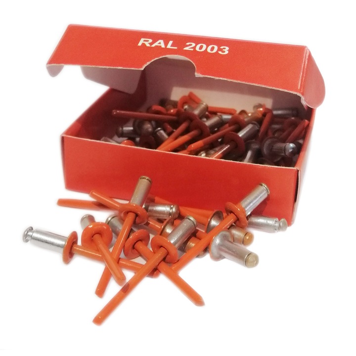 Set x 50 bucati Nituri pop cap lat vopsite electrostatic RAL 2003 Pastel Orange 4.8x12x 9mm