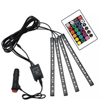 Lumini ambientale auto, intensitate reglabila, kit 4 benzi 12 SMD RGB cu telecomanda