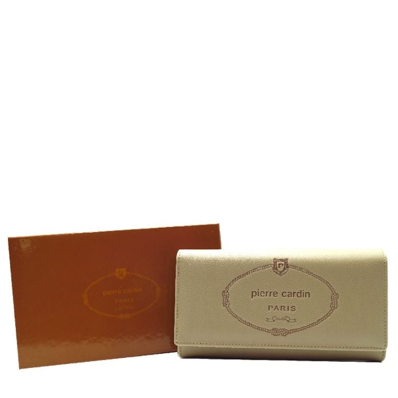 Portofel Pierre Cardin cu logo imprimat, Crem (Taupe)