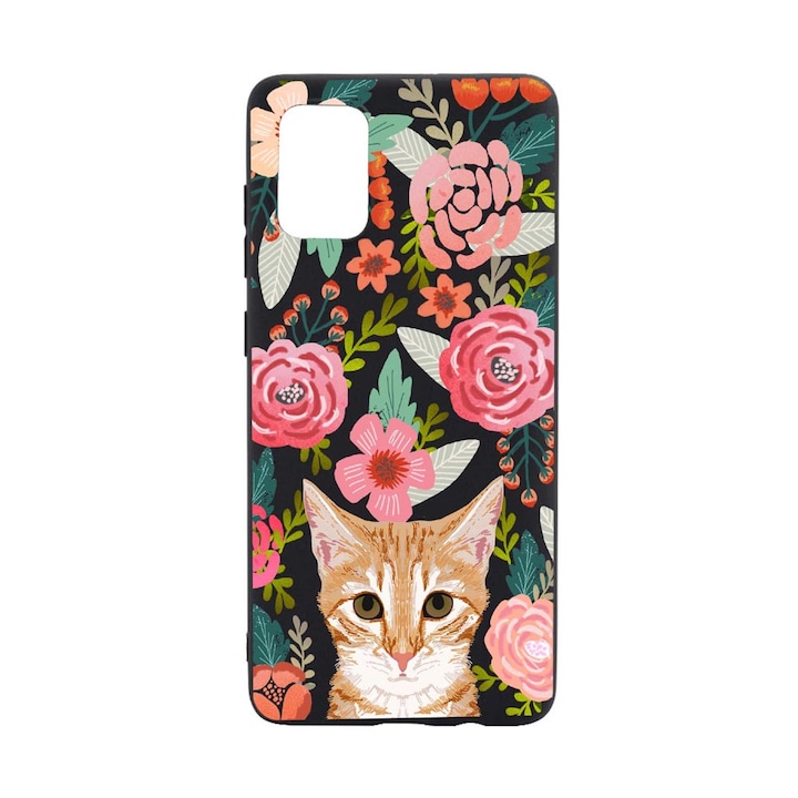 Szilikon védőtok, Cat and Flowers, Samsung Galaxy A52s 5G, B638