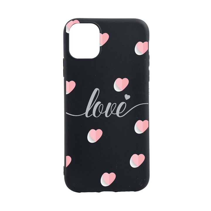 Husa pentru Apple iPhone 12 Pro Max, Love+Hearts, rezistenta la uzura, anti-alunecare, din silicon Premium, B85