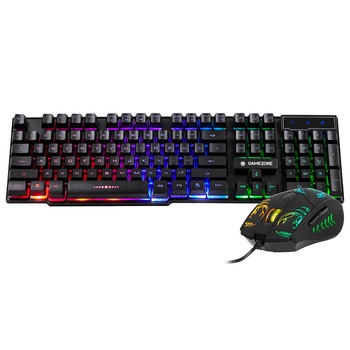Set gaming , tastatura iluminata si mouse optic iluminat cu 6 butoane , Negru Set gaming , tastatura iluminata si mouse optic iluminat cu 6 butoane , Negru