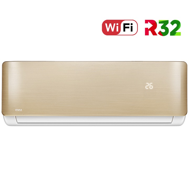 Aer conditionat Vivax ACP-09CH25AERI GOLD R-Design Wi-Fi, R32, Inverter, 9000 BTU/h, Clasa A++, Ionizator, I feel, Autodiagnoza, Autocuratare, Autodetectie scurgeri freon, filtru Bio, filtru Anti-Praf, ECO-Mode