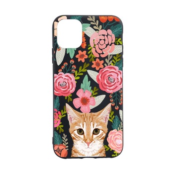 Husa Silicon Cat and Flowers, compatibila cu Apple iPhone 13, rezistenta la uzura, anti-alunecare, B638 Husa Silicon Cat and Flowers, compatibila cu Apple iPhone 13, rezistenta la uzura, anti-alunecare, B638