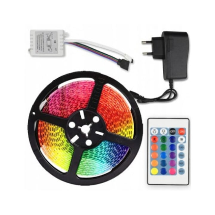 Kit banda led RGB cu telecomanda, 5m, 270 de leduri, rezistent la apa Multicolor