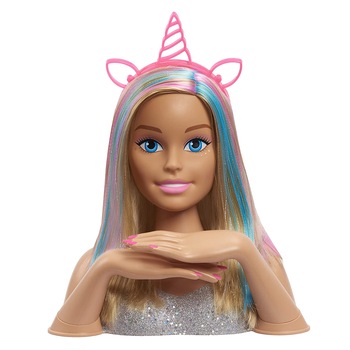 Set jucarie cap de papusa pentru coafat Barbie Deluxe Glitter cu accesorii Set jucarie cap de papusa pentru coafat Barbie Deluxe Glitter cu accesorii