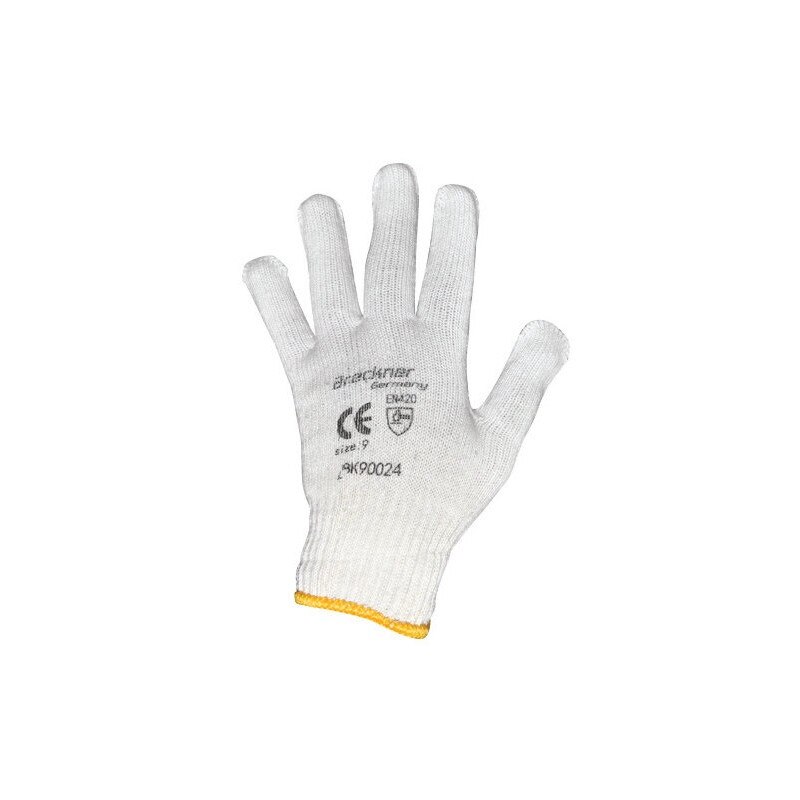 Set manusi de protectie bumbac alb-galben 12 bucati, marimea M Breckner Germany