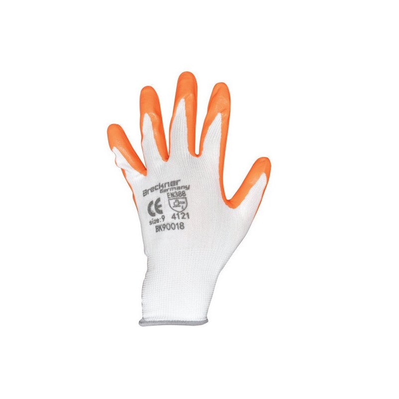 Set manusi de protectie sintetice cauciucate alb-portocaliu, 12 bucati, marimea L Breckner Germany