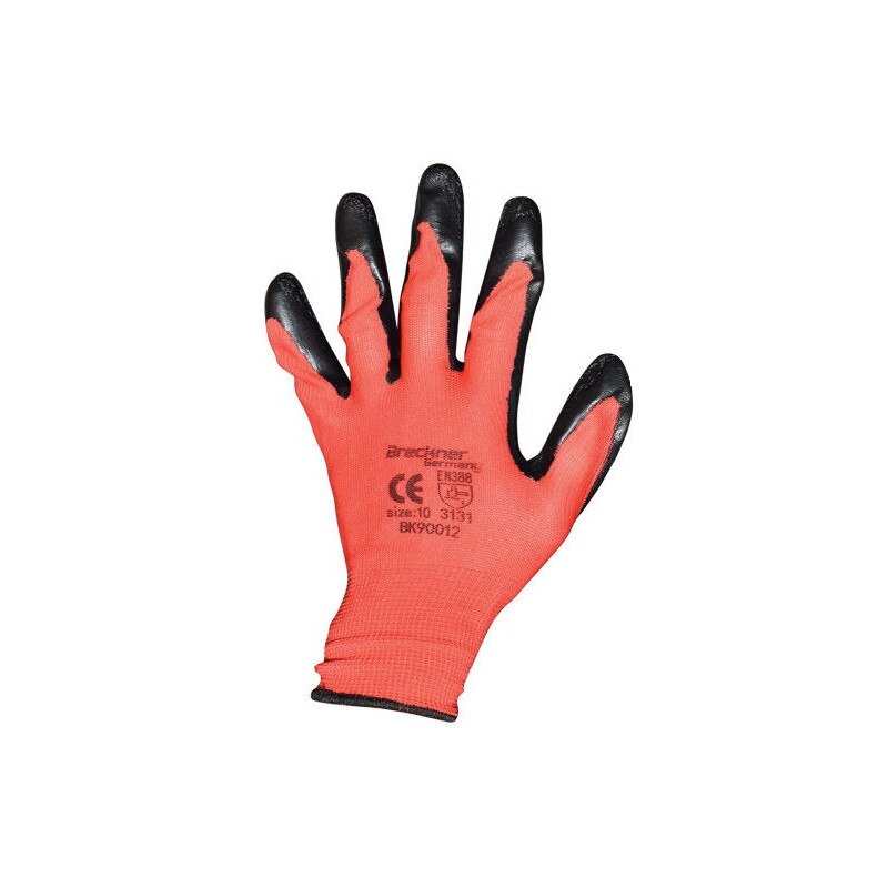 Set manusi de protectie sintetice cauciucate negru-rosu, 12 bucati, marimea L Breckner Germany
