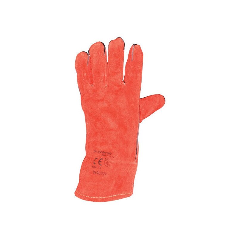Set manusi pentru sudura piele spalt rosii, 12 bucati, marimea XL cu dublura la deget Breckner Germany