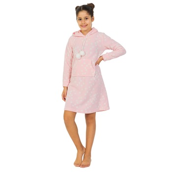 Rochie de pijama fete din poliester cu gluga,Enki,roz deschis Rochie de pijama fete din poliester cu gluga,Enki,roz deschis